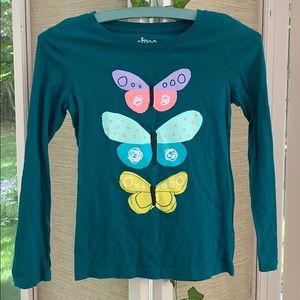 Circo Butterfly Top, Green Long Sleeve Butterfly Print Shirt